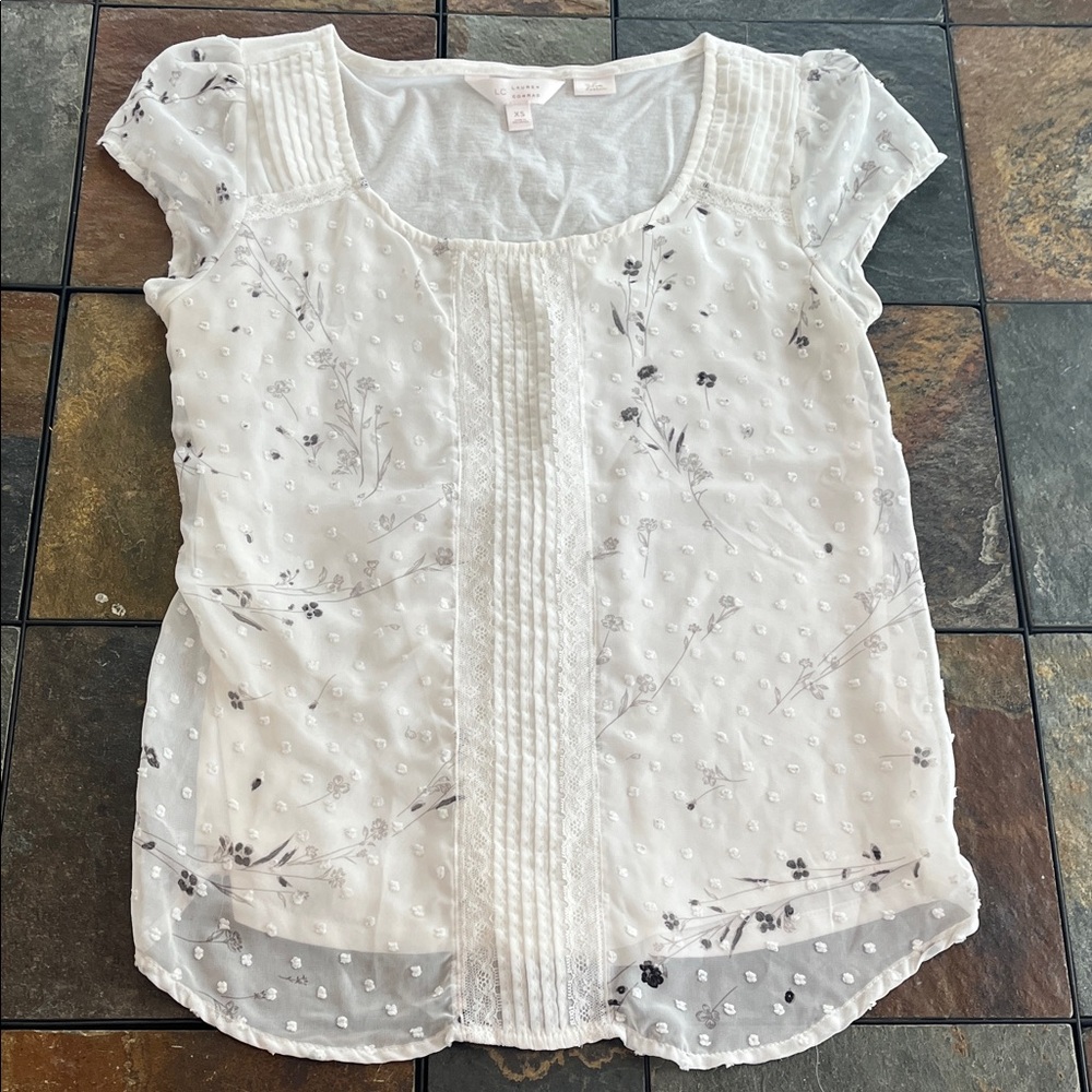 Lauren Conrad White Floral Sheer Blouse Size XS